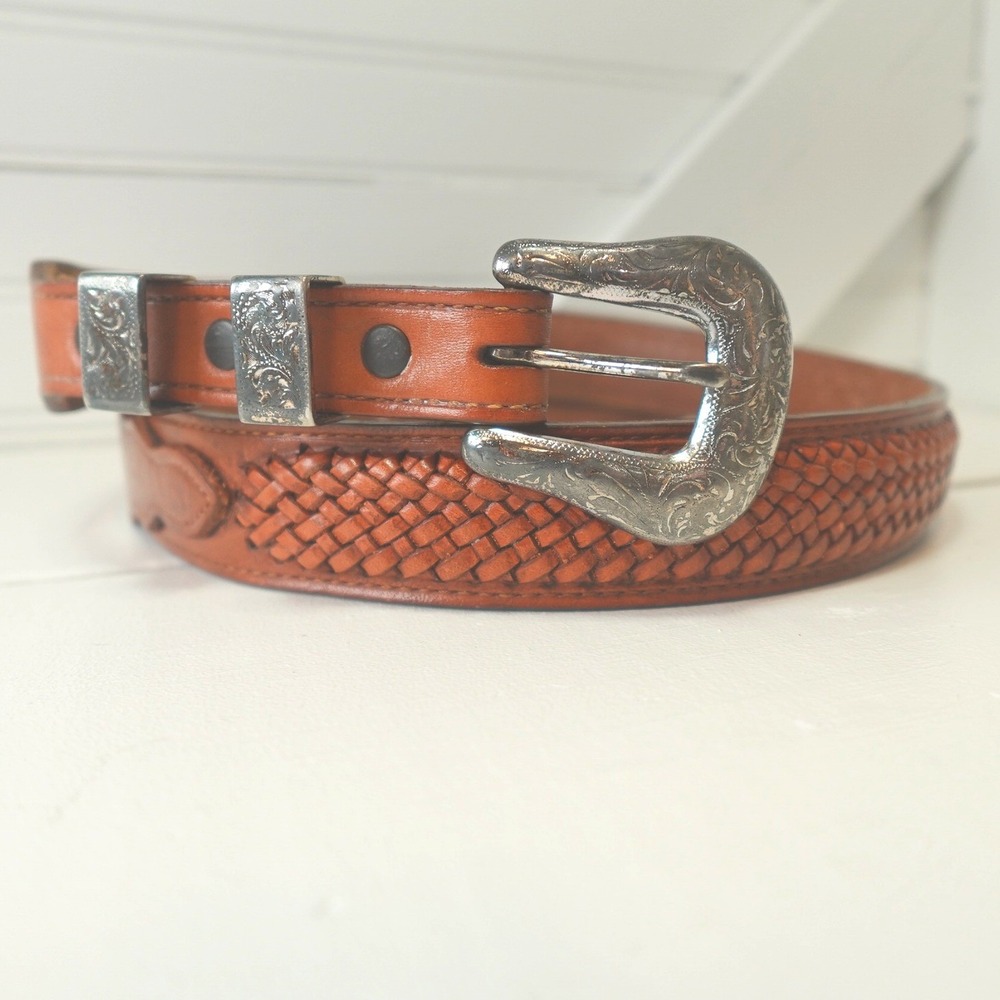 Vintage Nocona Belt Women's Size 34 Brown Braided Leather Western Buckle Boho